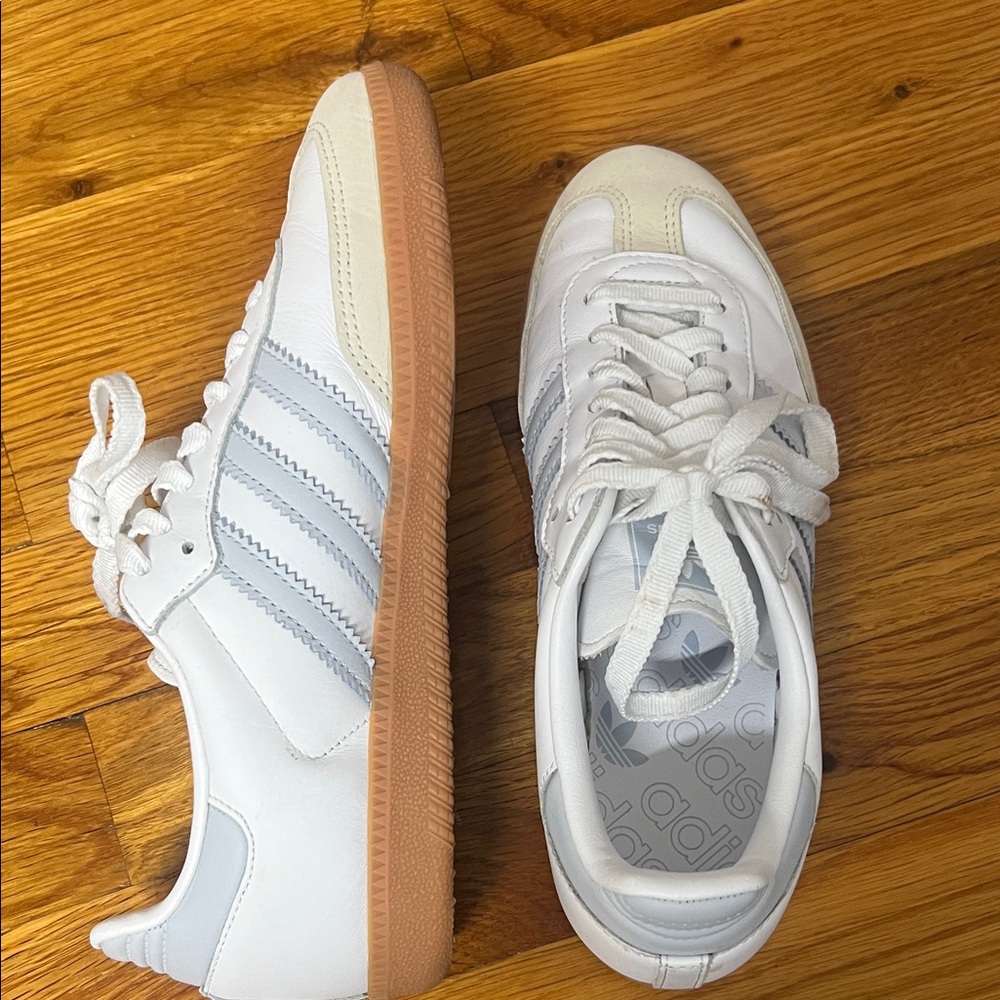 Adidas Samba White and Light Blue Sneakers